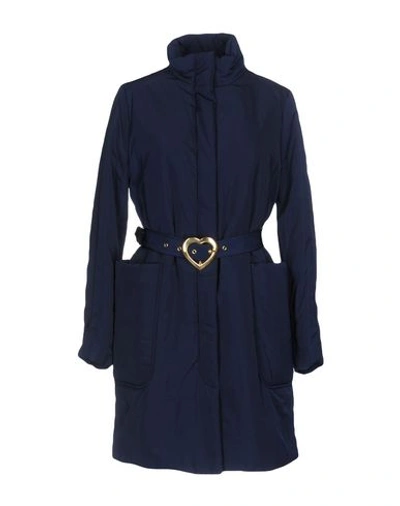 Love Moschino Belted Coats In Dark Blue