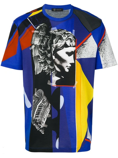 Versace Abstract-print Cotton-jersey T-shirt In Blue