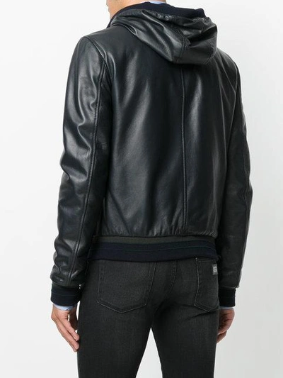 Shop Dolce & Gabbana Leather Hooded Jacket