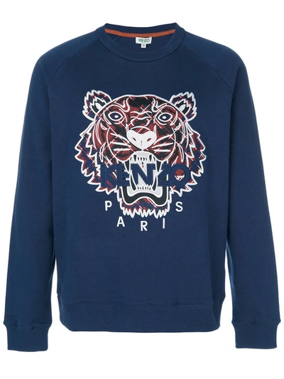 Kenzo Tiger-embroidered Cotton-jersey Sweatshirt In Navy