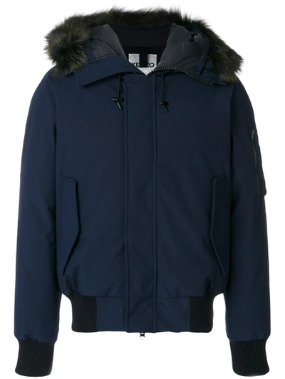 Kenzo Padded Nylon Hood Jacket With Fur Detail In Blue