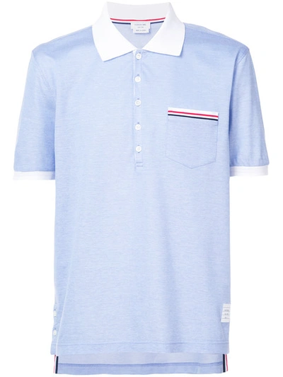 Shop Thom Browne Striped Trim Polo Shirt In Blue