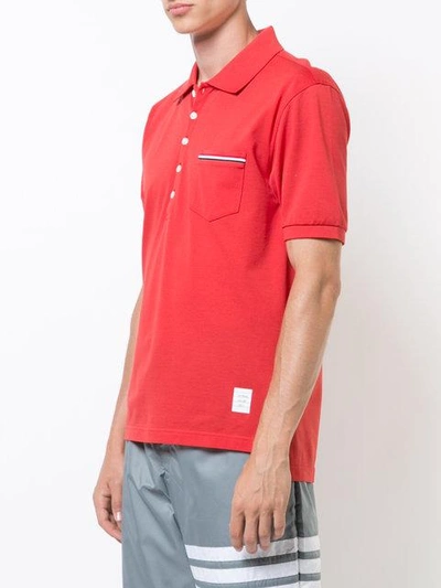 Shop Thom Browne Striped Trim Polo Shirt - Red