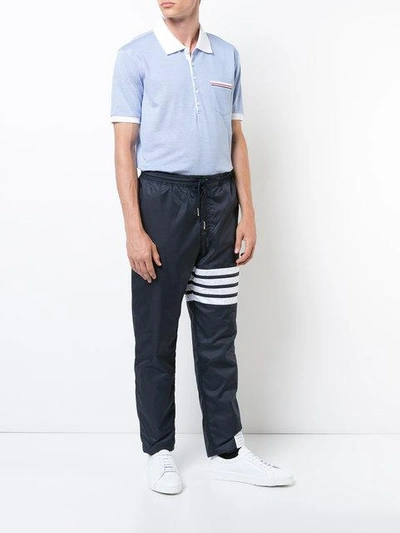 Shop Thom Browne Seamed 4-bar Stripe Ripstop Pants In Blue