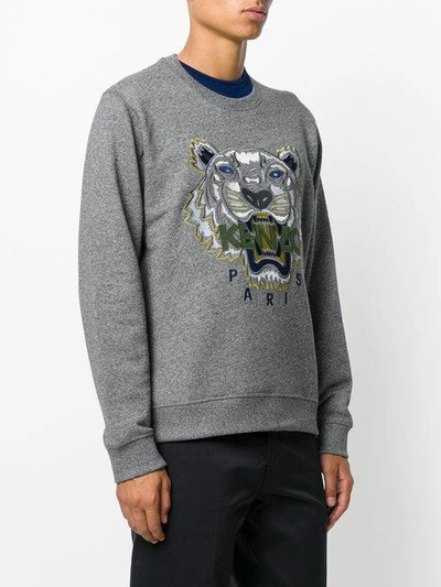 Shop Kenzo Tiger Embroidered Sweatshirt In Grey