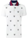 Gucci Cotton Polo With Tiger Head Embroidery In White Navy