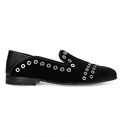 Shop Alexander Mcqueen Rivet Suede Slippers In Black