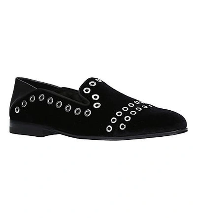 Shop Alexander Mcqueen Rivet Suede Slippers In Black