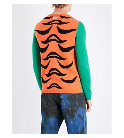 Shop Gucci Tiger Jacquard-knitted Wool Sweater In Green