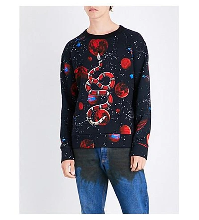 Gucci Space Snake-print Cotton-jersey Sweatshirt In Black | ModeSens
