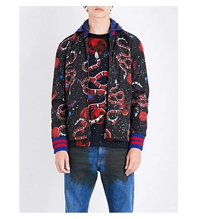 Shop Gucci Space Snake-print Hooded Shell Jacket In Black