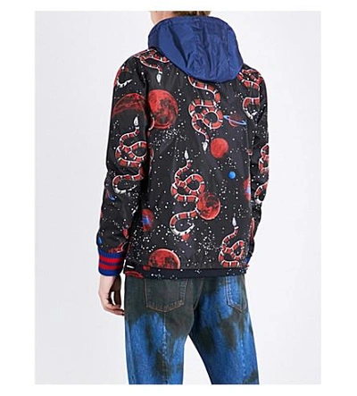 Shop Gucci Space Snake-print Hooded Shell Jacket In Black