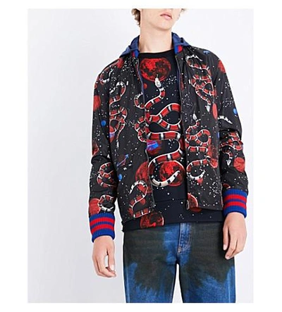 Shop Gucci Space Snake-print Hooded Shell Jacket In Black