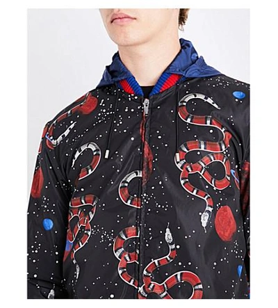 Shop Gucci Space Snake-print Hooded Shell Jacket In Black