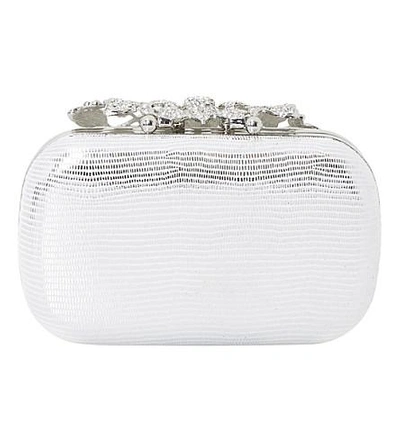 Shop Dune Emberrs Embellished Clasp Clutch Bag In Silver-reptile