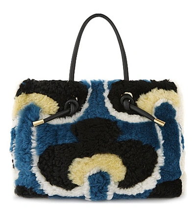 Marni Patterned Shearling Tote In Cobalt