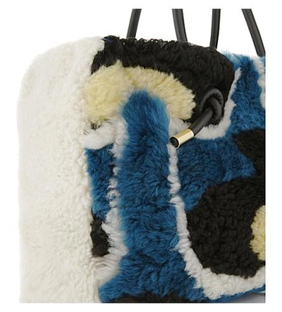 Shop Marni Patterned Shearling Tote In Cobalt