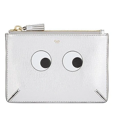 Shop Anya Hindmarch Eyes Small Leather Pouch In Silver