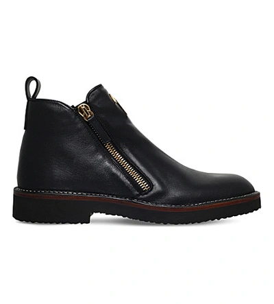Shop Giuseppe Zanotti Austin Double-zipper Leather Boots In Black