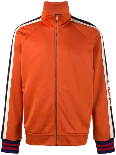 Gucci Logo-print Panel Jersey Jacket In Orange