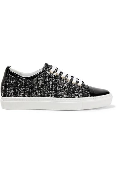 Shop Lanvin Patent Leather-trimmed Tweed Sneakers