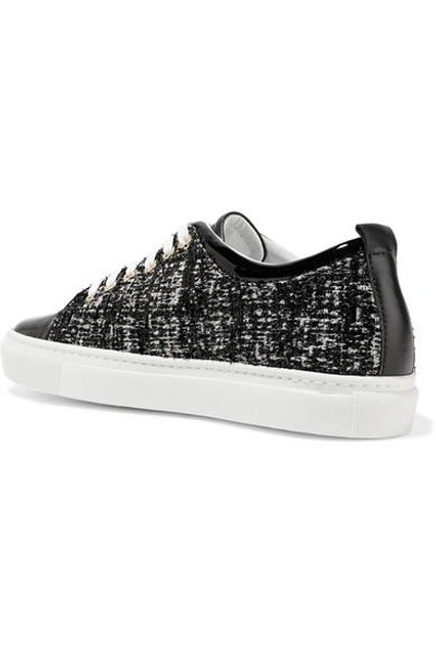 Shop Lanvin Patent Leather-trimmed Tweed Sneakers