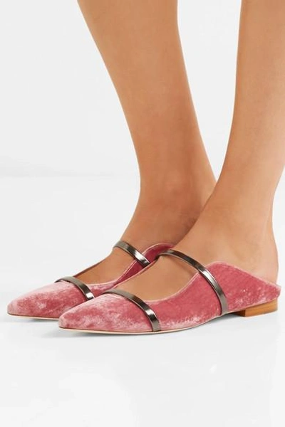 Shop Malone Souliers Maureen Leather-trimmed Velvet Point-toe Flats