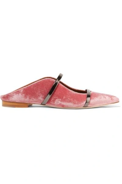 Shop Malone Souliers Maureen Leather-trimmed Velvet Point-toe Flats