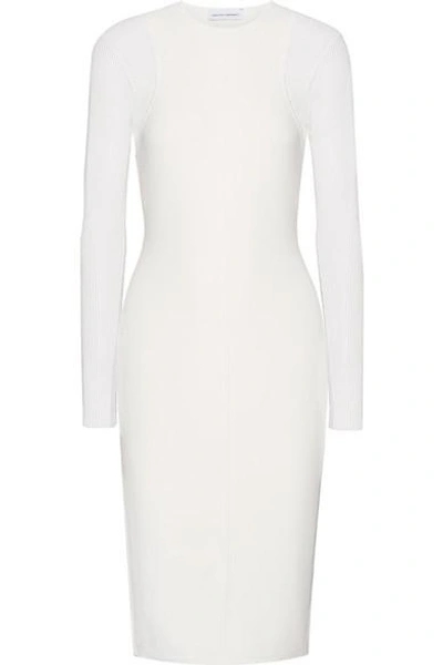 Shop Narciso Rodriguez Ribbed-paneled Stretch-knit Dress