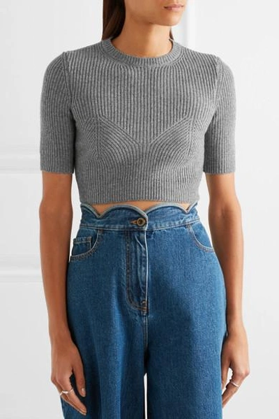 Shop Valentino Cropped Ribbed Cashmere Sweater