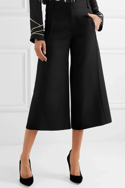 Shop Valentino Wool And Silk-blend Crepe Culottes In Black