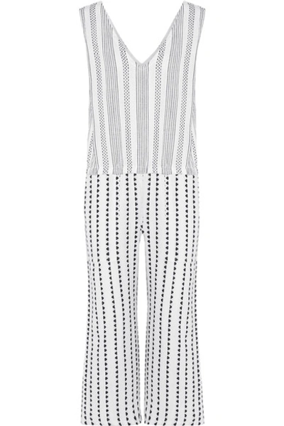 Lemlem Yeshi Striped Cotton-blend Gauze Jumpsuit In Geometric Print,stripes,white