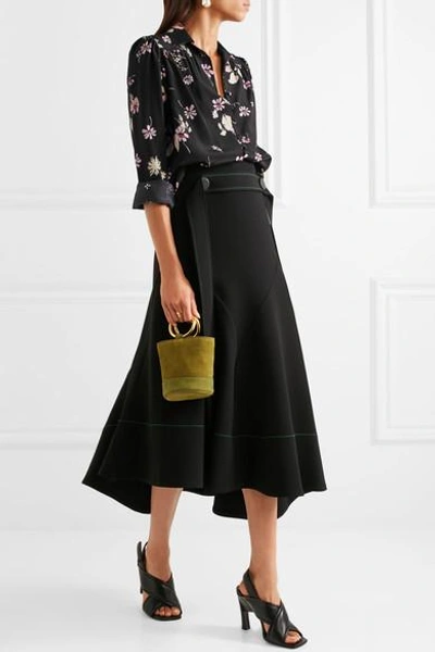 Shop Valentino Floral-print Silk Crepe De Chine Blouse In Black