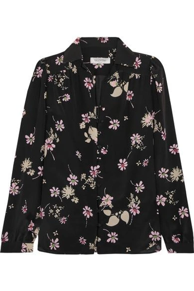 Shop Valentino Floral-print Silk Crepe De Chine Blouse In Black