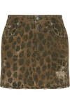 R13 Distressed leopard-print denim mini skirt