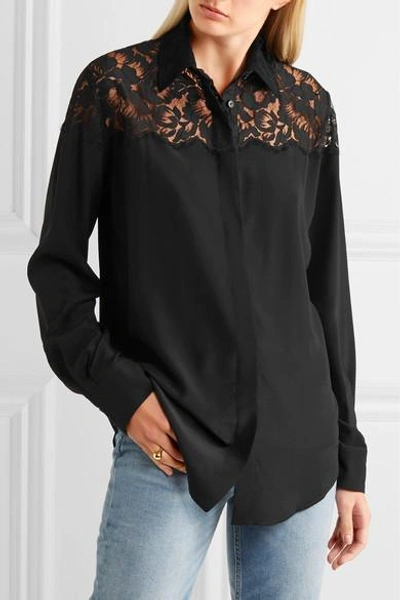 Shop Stella Mccartney Frederika Lace-paneled Silk Crepe De Chine Shirt