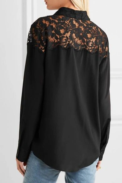 Shop Stella Mccartney Frederika Lace-paneled Silk Crepe De Chine Shirt