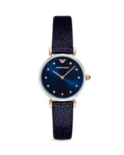 Emporio Armani Women's Gianni T-bar Blue Leather Strap Watch 32mm Ar1989