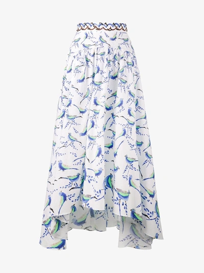Shop Peter Pilotto Bird Print Asymmetric Skirt In White