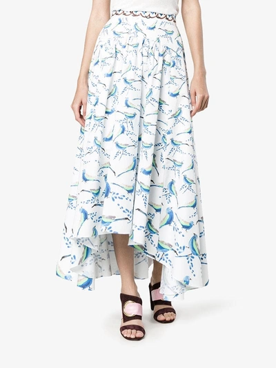 Shop Peter Pilotto Bird Print Asymmetric Skirt In White
