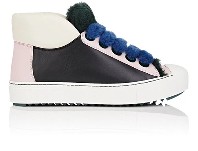 Fendi Shearling-trimmed Leather Sneakers