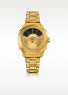 VERSACE DYLOS ICON GOLD IP STAINLESS STEEL UNISEX WATCH W/BLACK DISCS AND MEDUSA
