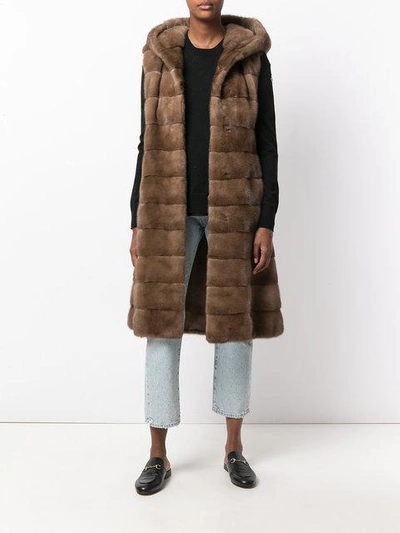 Shop Liska Fur Detail Coat In Brown