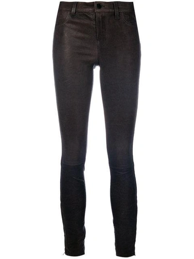 Shop J Brand Cropped Skinny Leather Trousers In Grey