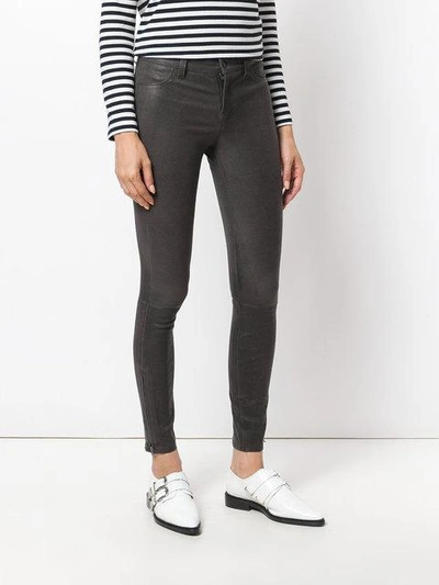 Shop J Brand Cropped Skinny Leather Trousers In Grey