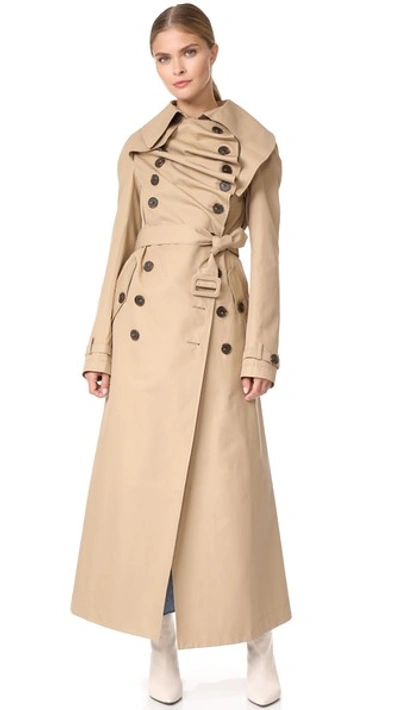 A.w.a.k.e. Double-breasted Cotton Trench Coat In Beige