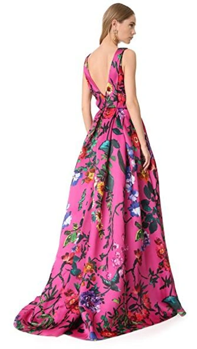 Shop Monique Lhuillier Sleeveless V Neck Ball Gown In Orchid Multi
