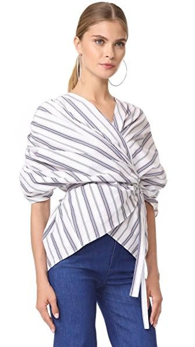 Shop A.w.a.k.e. Wrap Gathered Top In Red Stripe