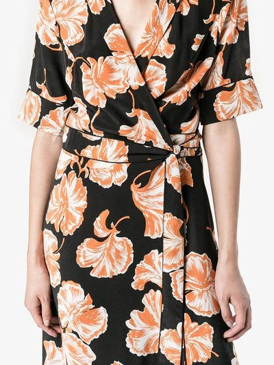 Ganni Geroux Floral-print Silk Crepe De Chine Wrap Dress In Llack | ModeSens