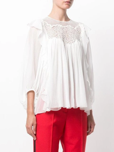 Shop Chloé Lace Ruffle Yoke Blouse In White